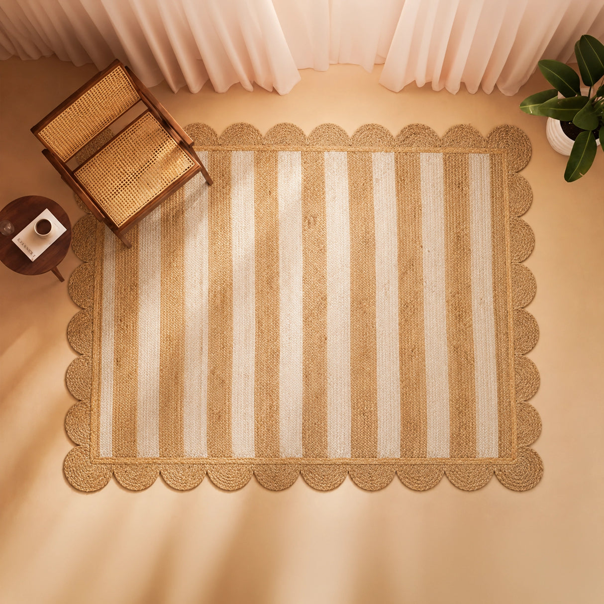 Scalloped Stripe Jute Area Rug - Rectangular