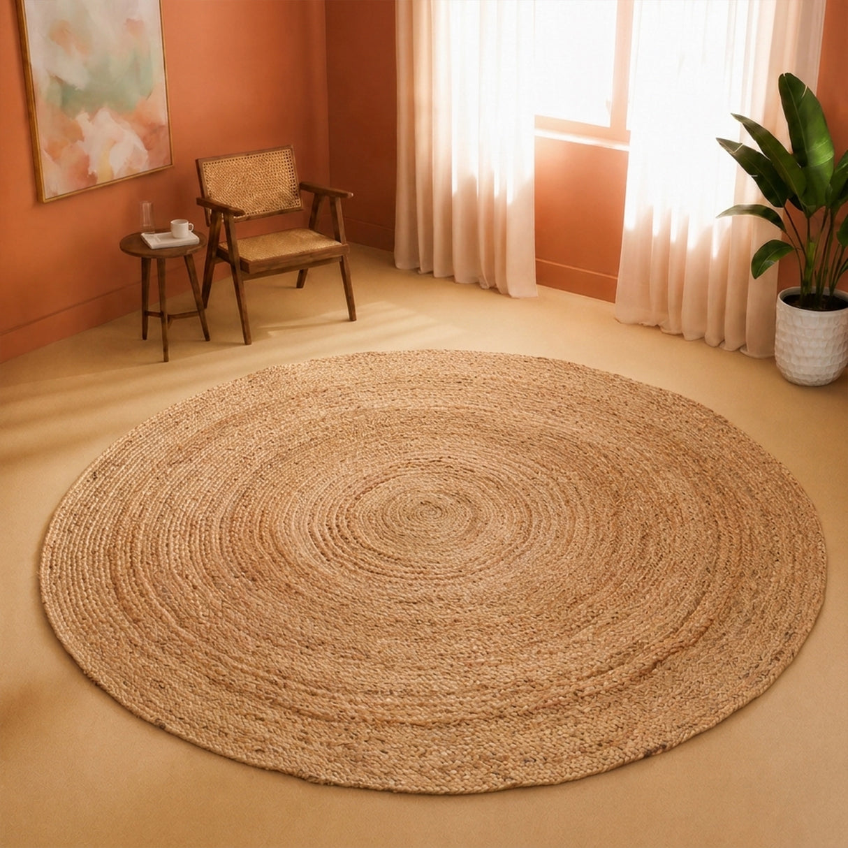 Solid Braided Jute Area Rug - Round