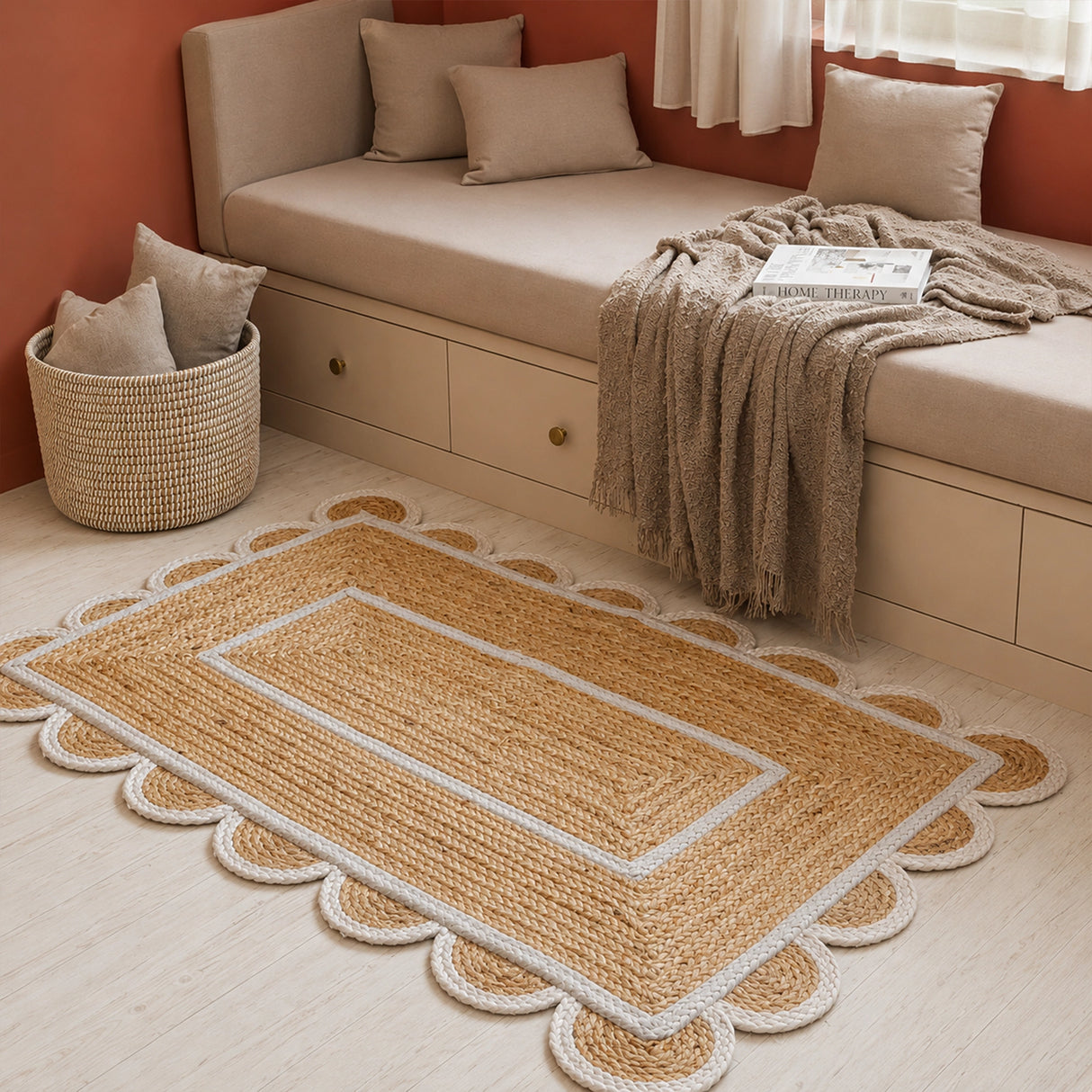 Scalloped Border Jute Area Rug - Rectangular