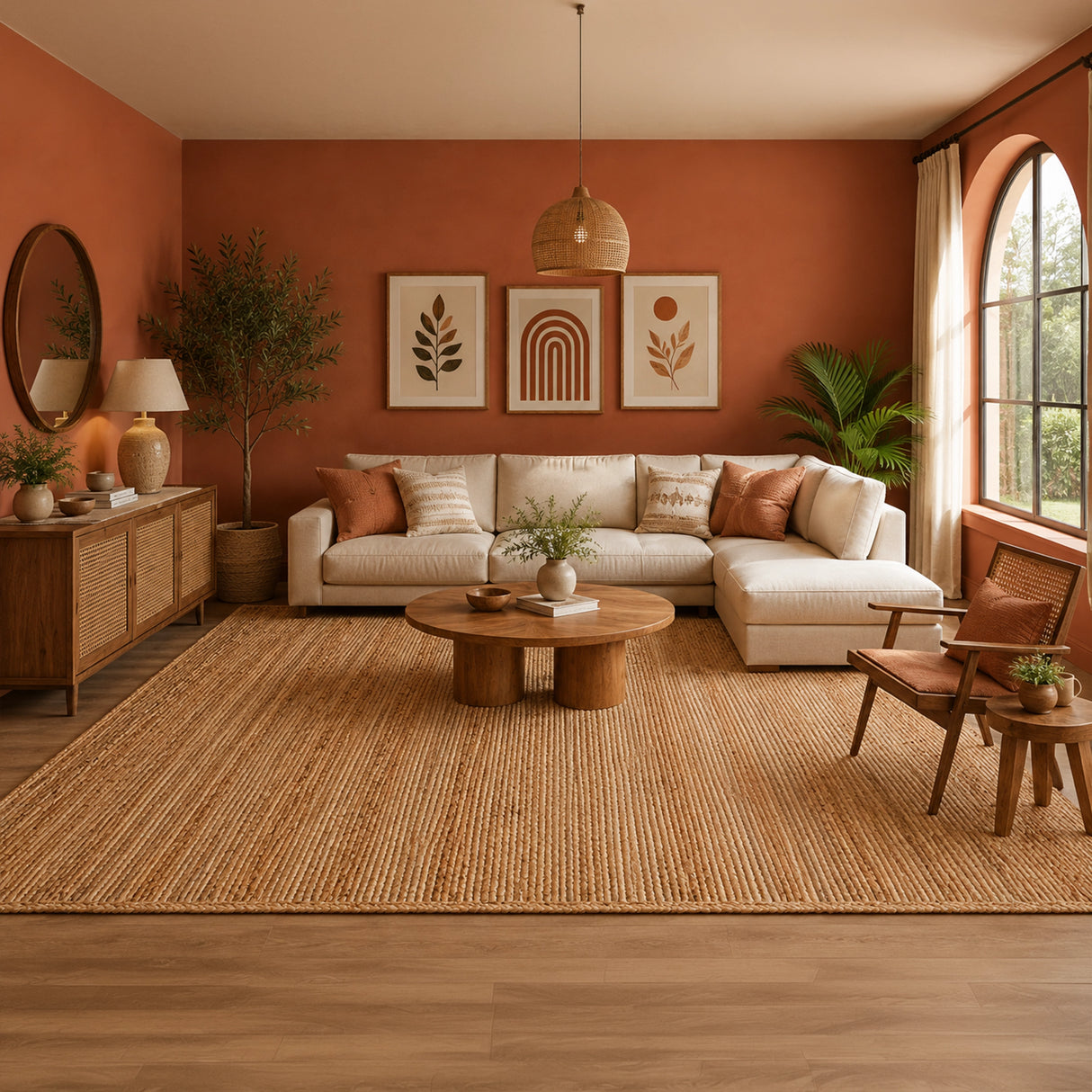 Solid Braided Jute Area Rug - Rectangular