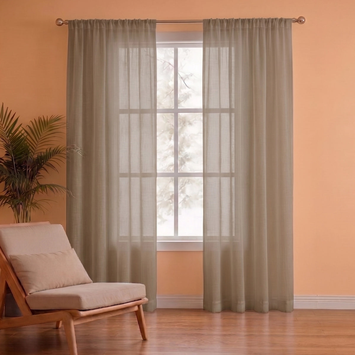 Fort Absolute - Rod Pocket Dark Brown Sheer Curtain