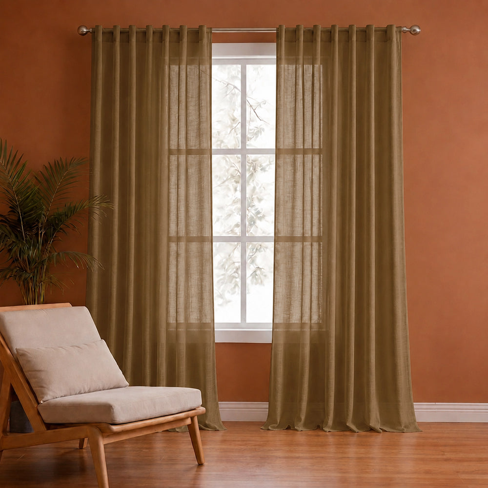 Fort Absolute - Back Tab Sheer Curtain (Dark Brown)