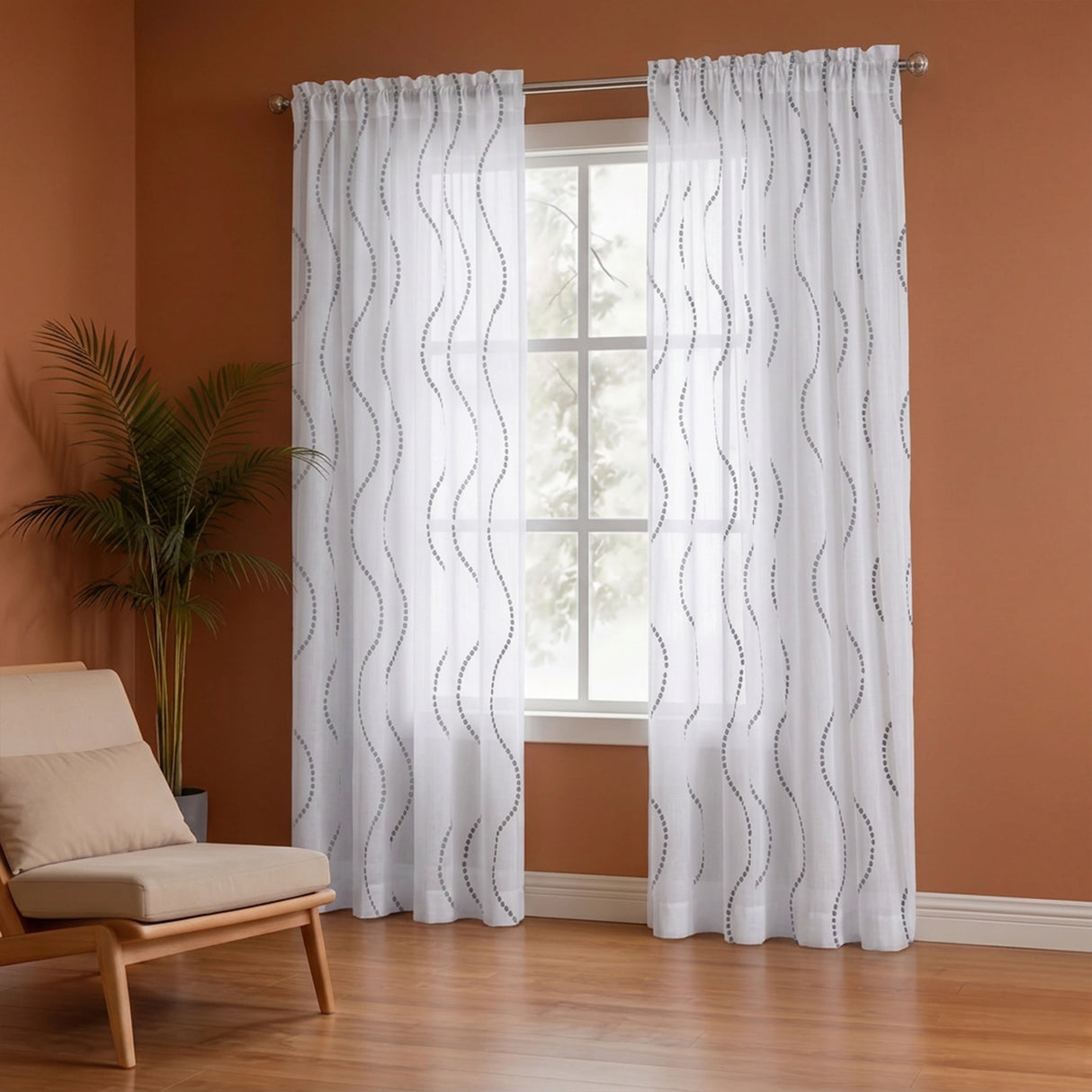 Imprimer Wavy Rhythm - Sheer Curtain Rod Pocket