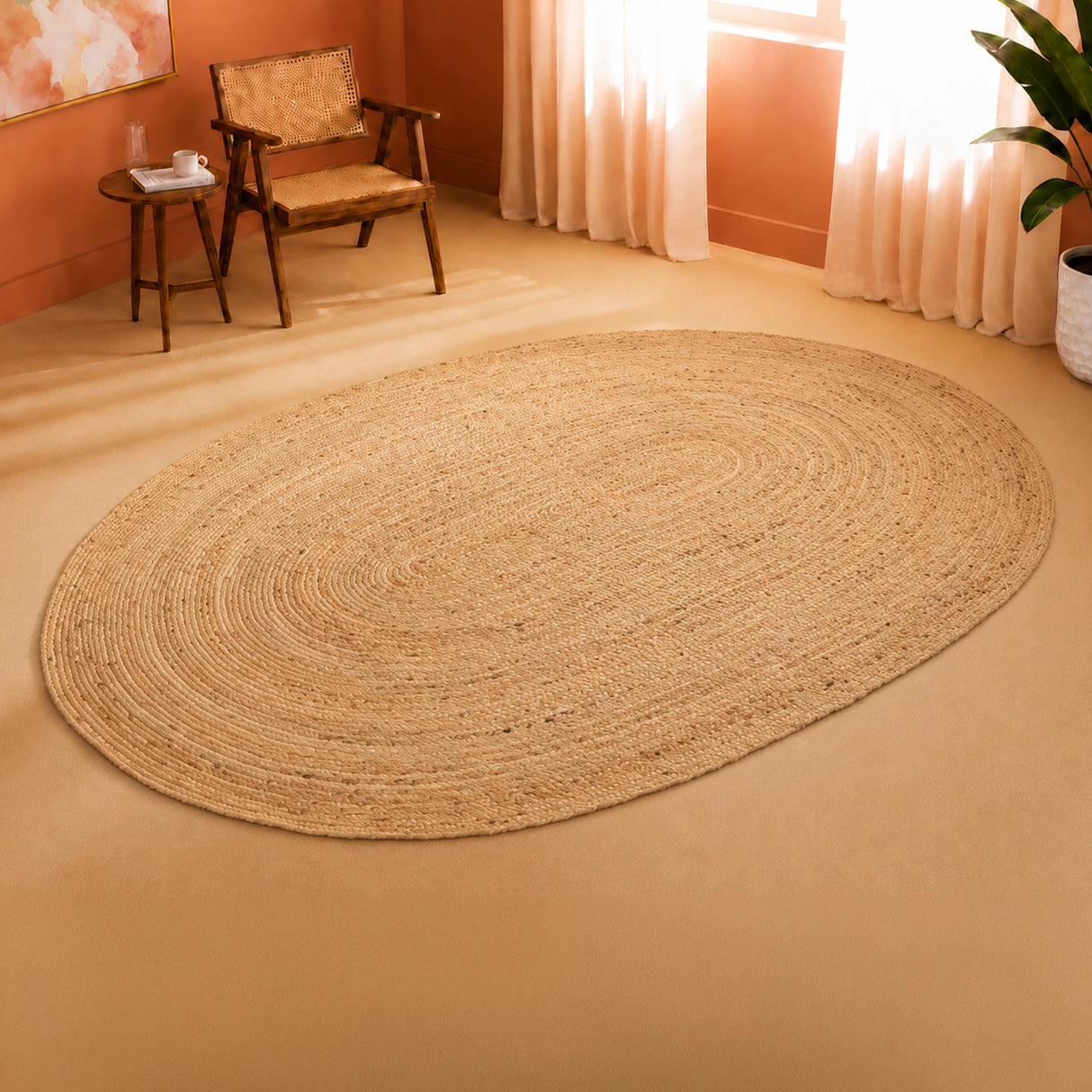 Solid Braided Jute Area Rug - Oval