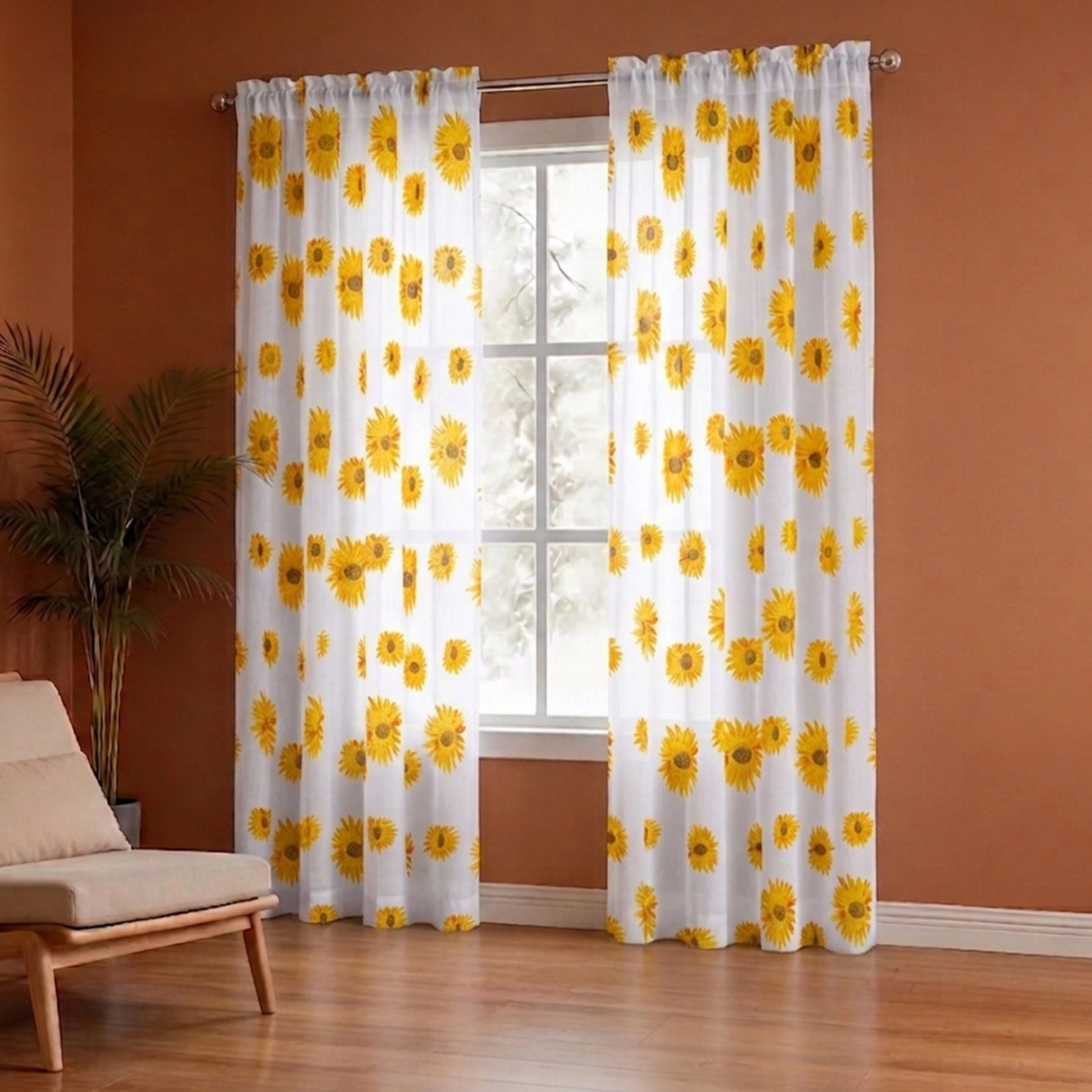 Imprimer Blooming Sunflowers - Printed Rod Pocket Sheer Curtain