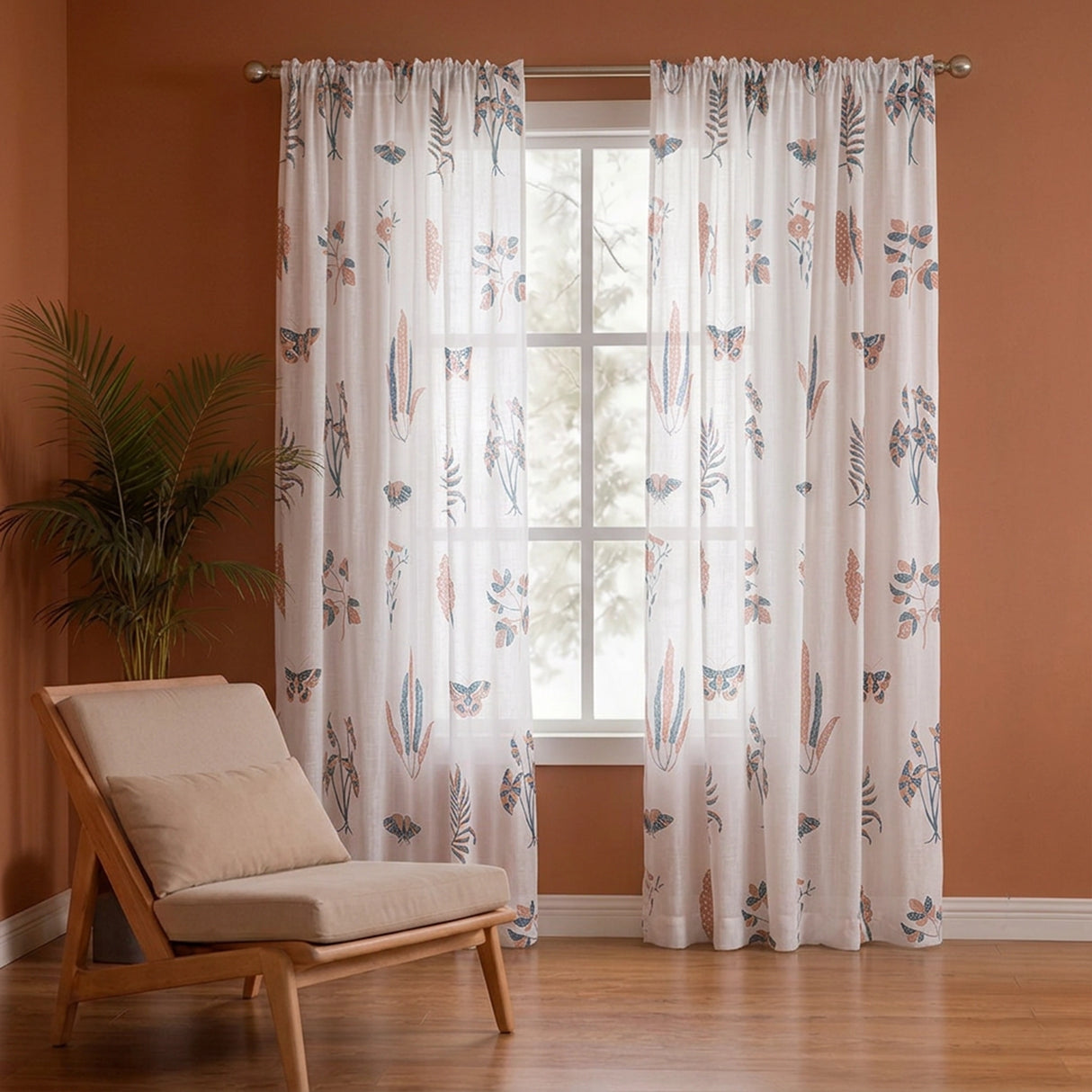 White Lunaria Garden Rod Pocket Printed Sheer Curtain