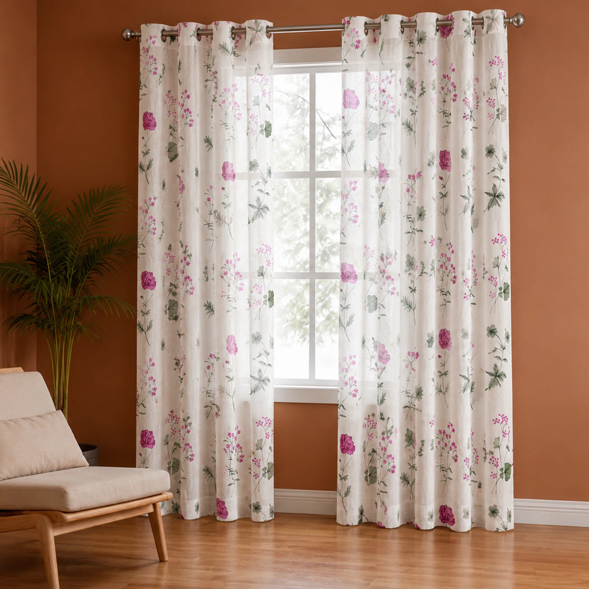 Imprimer Rosachic - Floral Printed Sheer Eyelet Curtain
