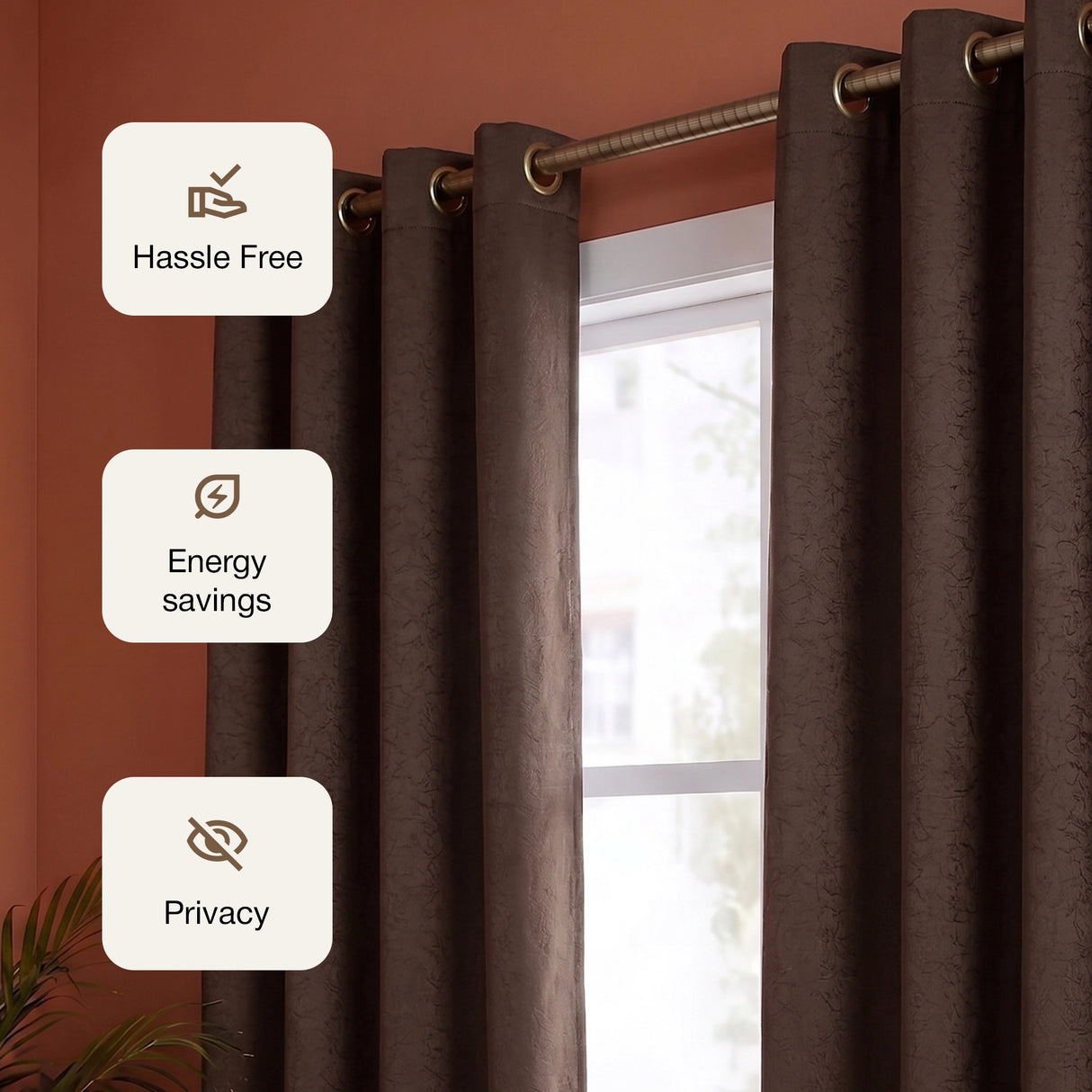 Fort Essential Abstract - Eyelet Black Backing Blackout Curtain (Brown)