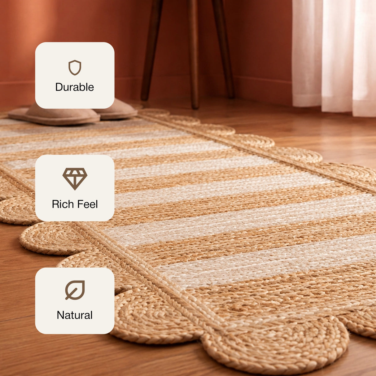 Scalloped Stripe Jute Area Rug - Rectangular