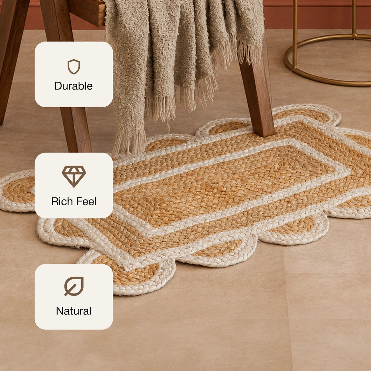 Scalloped Border Jute Area Rug - Rectangular