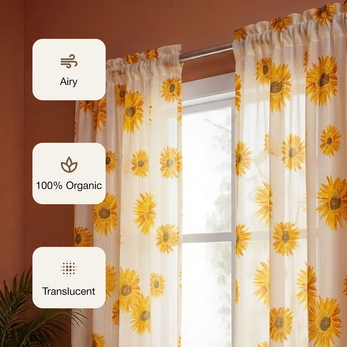 Imprimer Blooming Sunflowers - Printed Rod Pocket Sheer Curtain