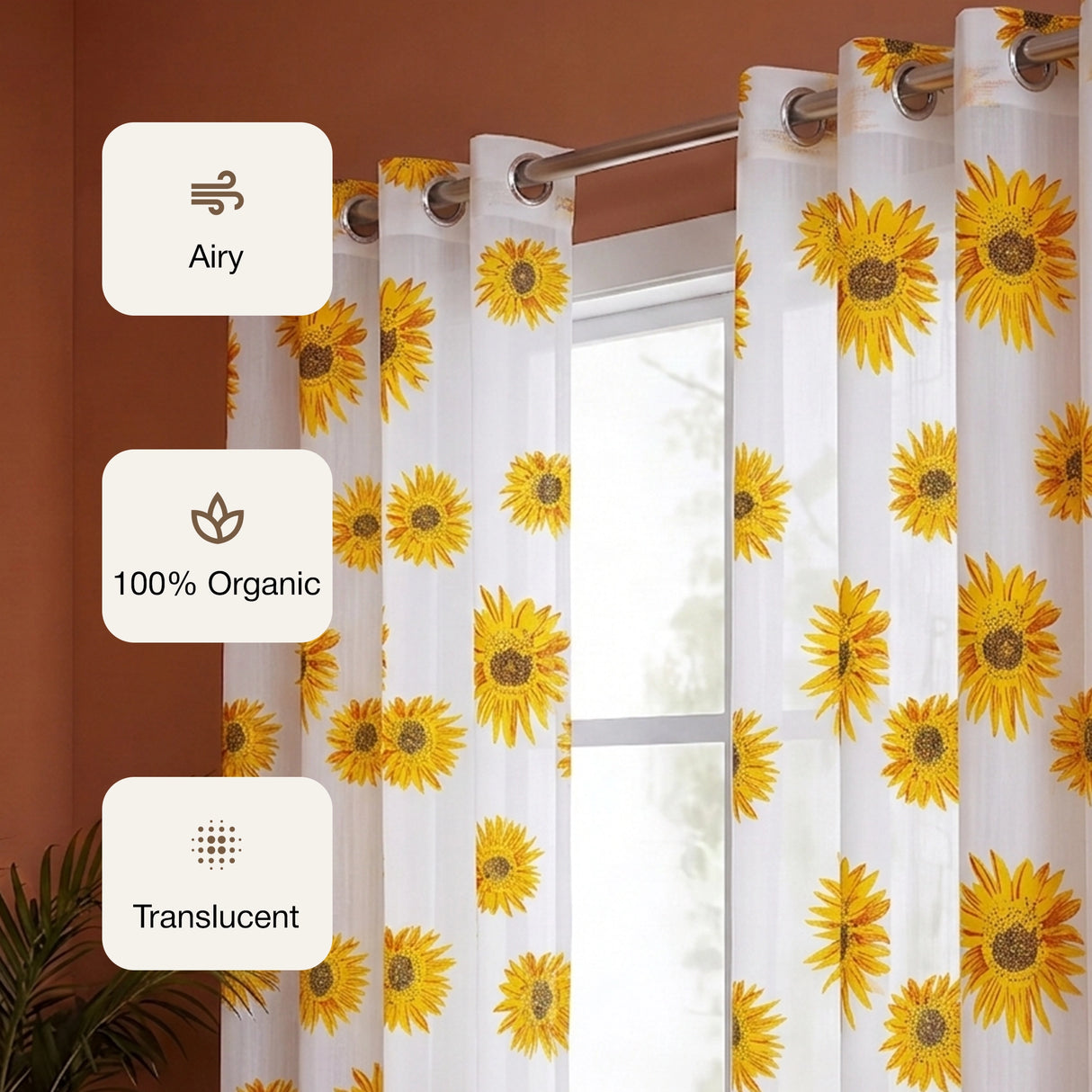 Imprimer Blooming Sunflowers - Printed Sheer Eyelet Curtain