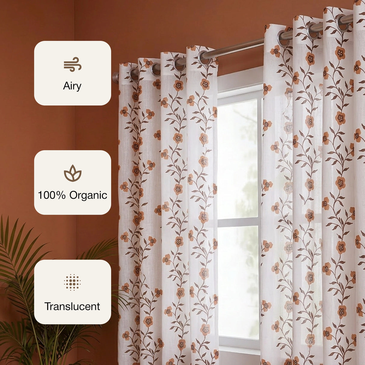 White Floral Velora Wines Eyelet Printed Sheer Curtain