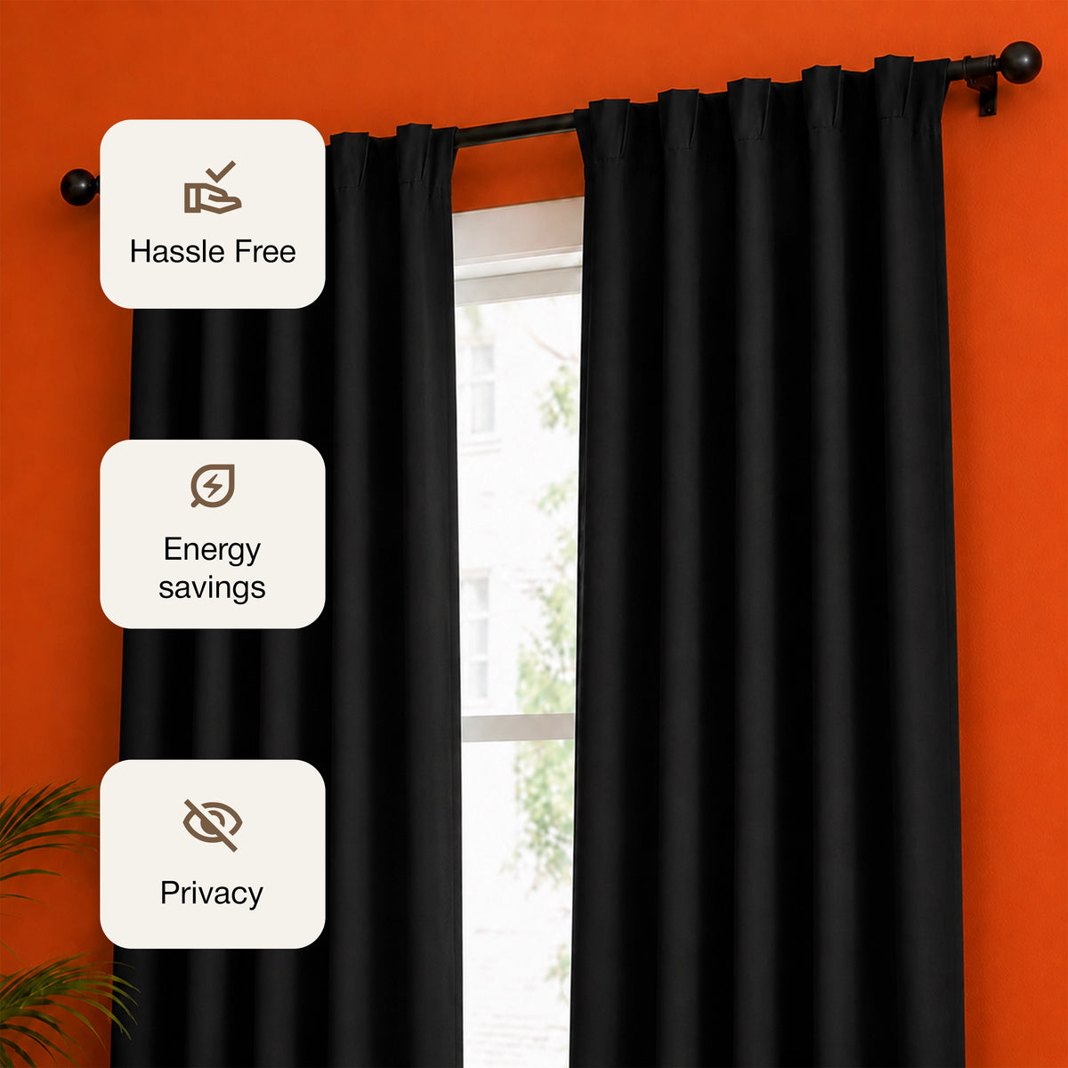 Fort Essential - Back Tab Blackout Curtain (Black)