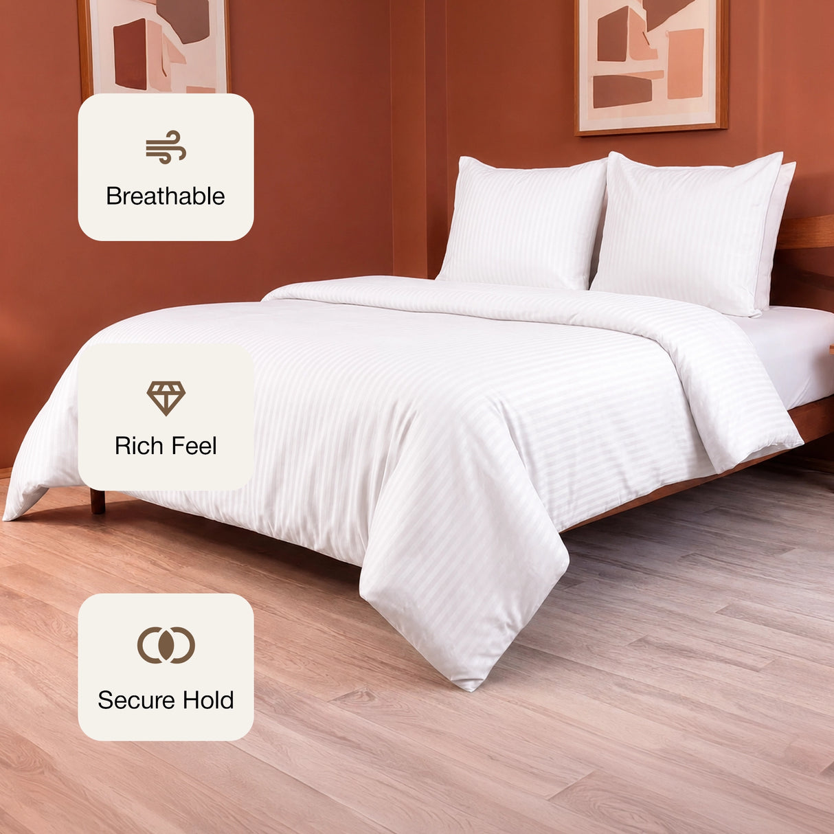 Breton Mellow - Satin Stripe Duvet Cover (White)
