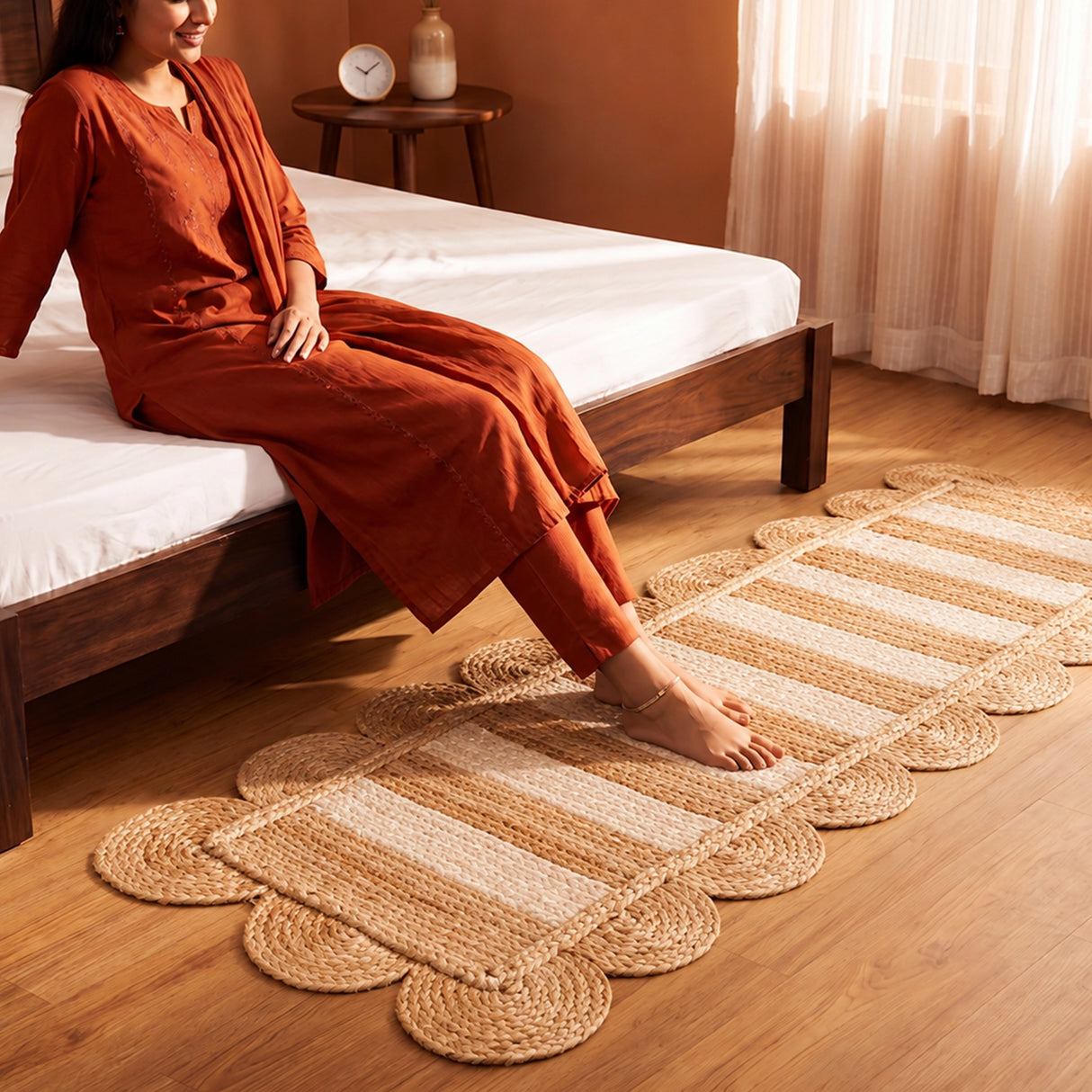 Scalloped Stripe Jute Area Rug - Rectangular