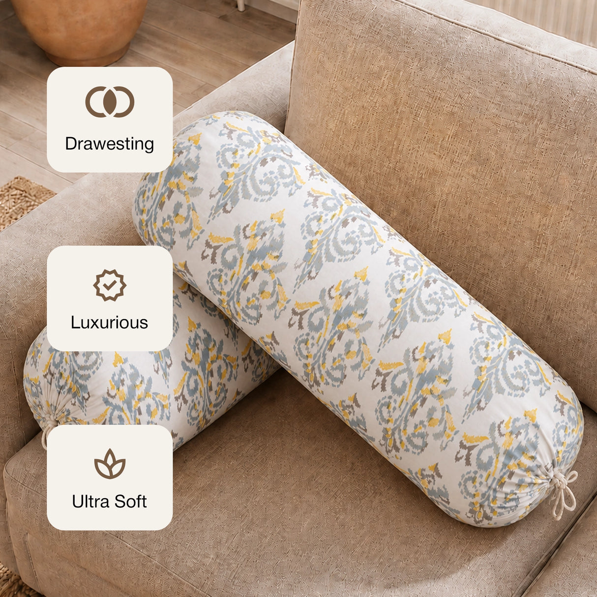 Imprimer Ikat - Printed Bolster Cover (Yellow)