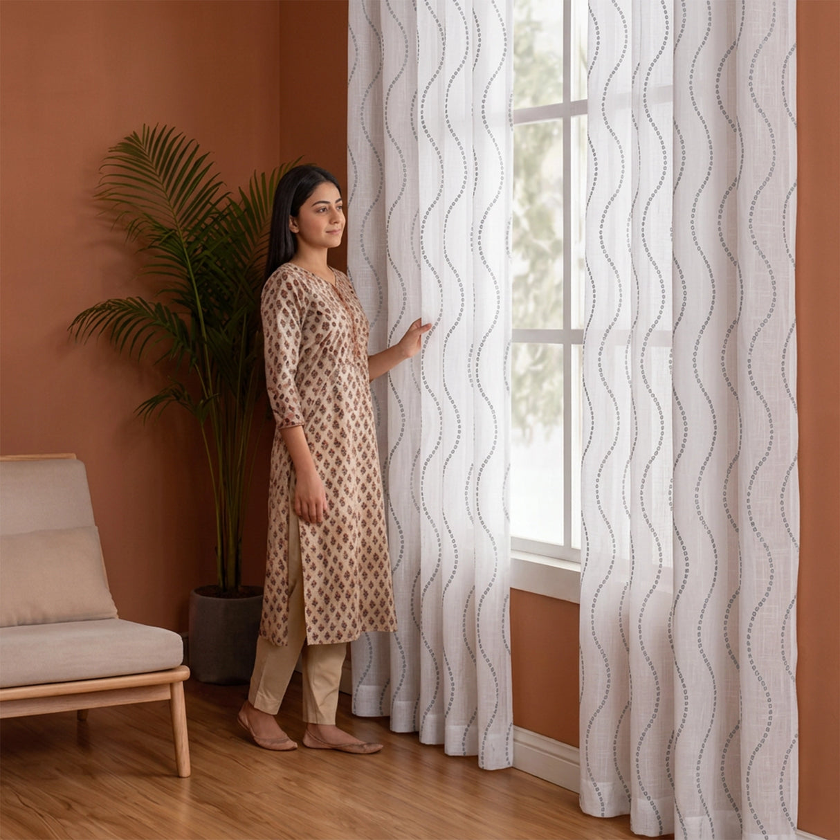 Imprimer Wavy Rhythm - Sheer Curtain Rod Pocket