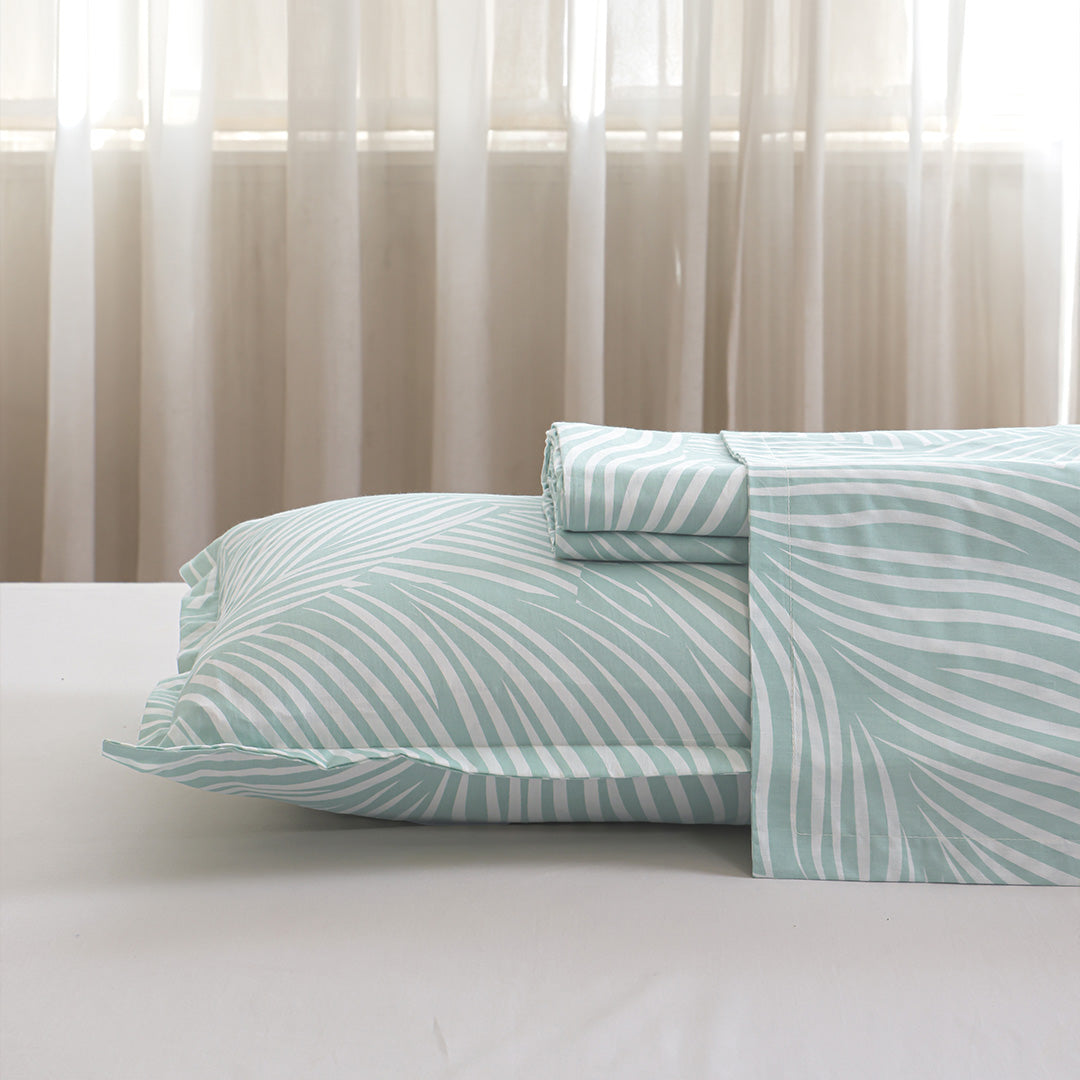 Mint Green Feather - Bedsheet (Green & White)