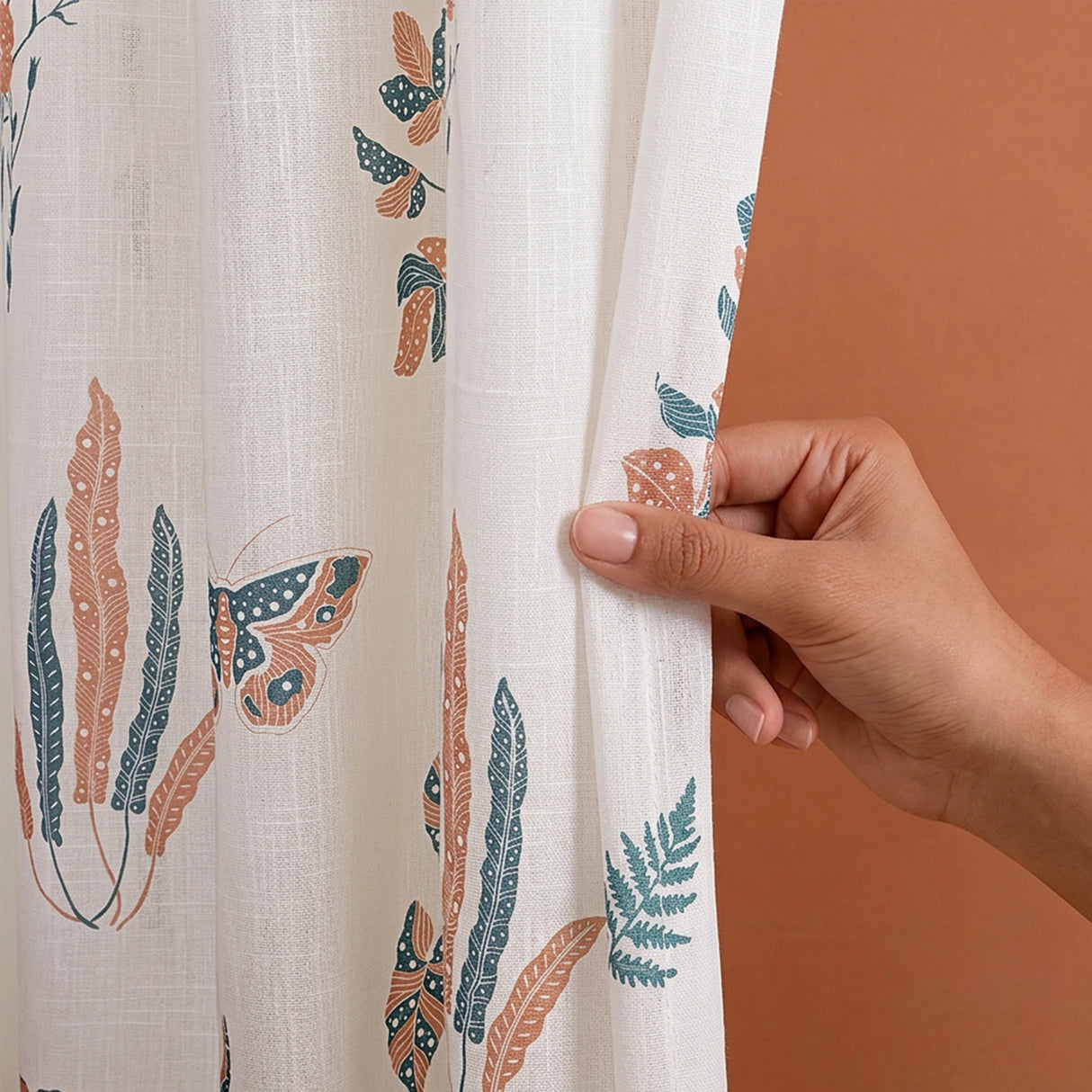 White Lunaria Garden Eyelet Printed Sheer Curtain