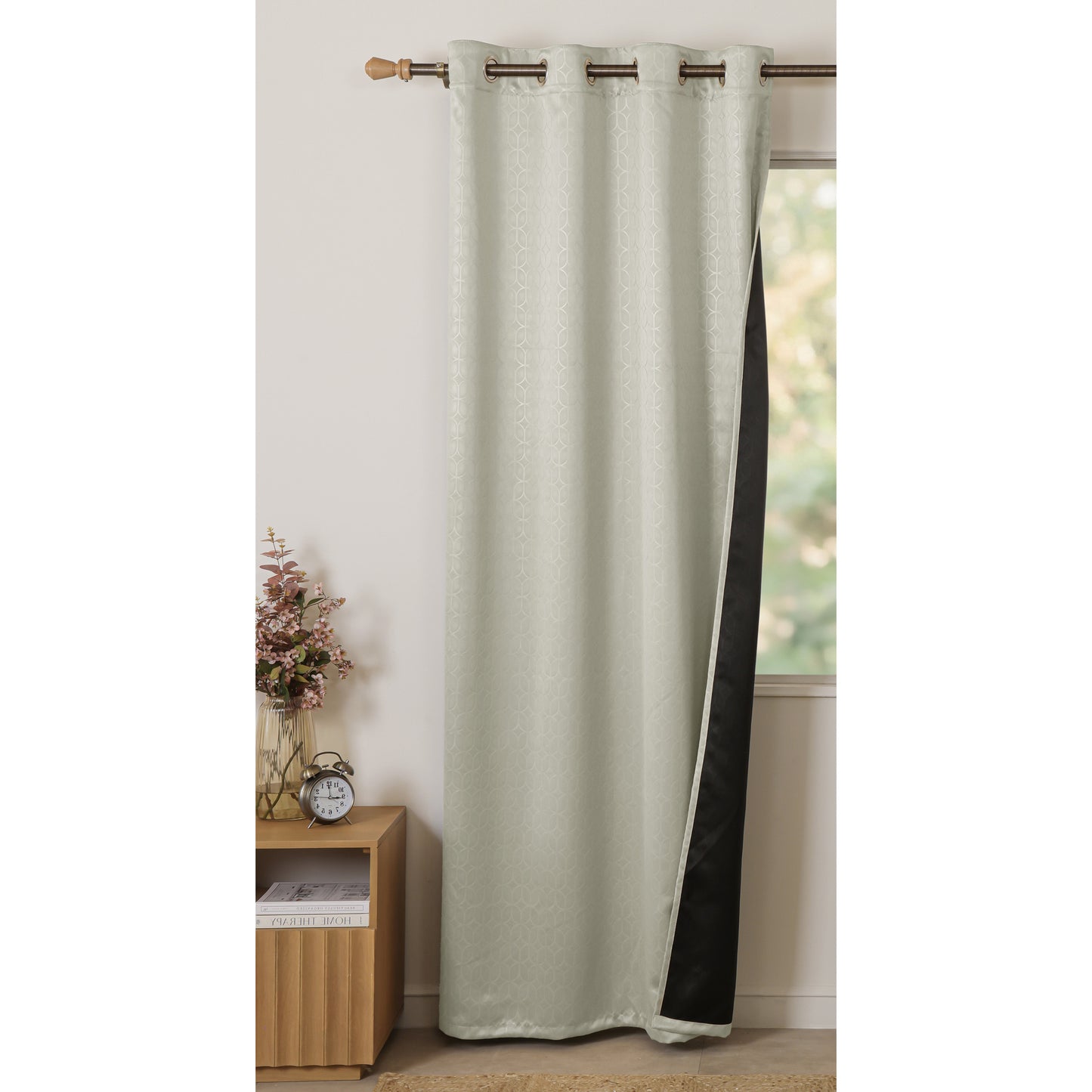 Off White Solid Eyelet Curtain