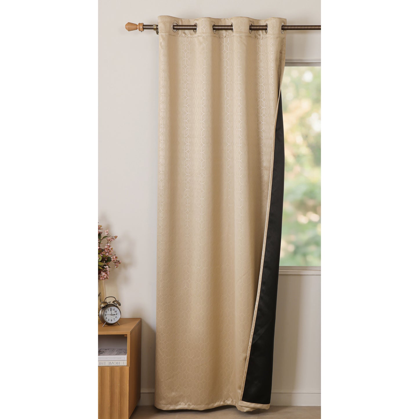 Beige Solid Eyelet Curtain
