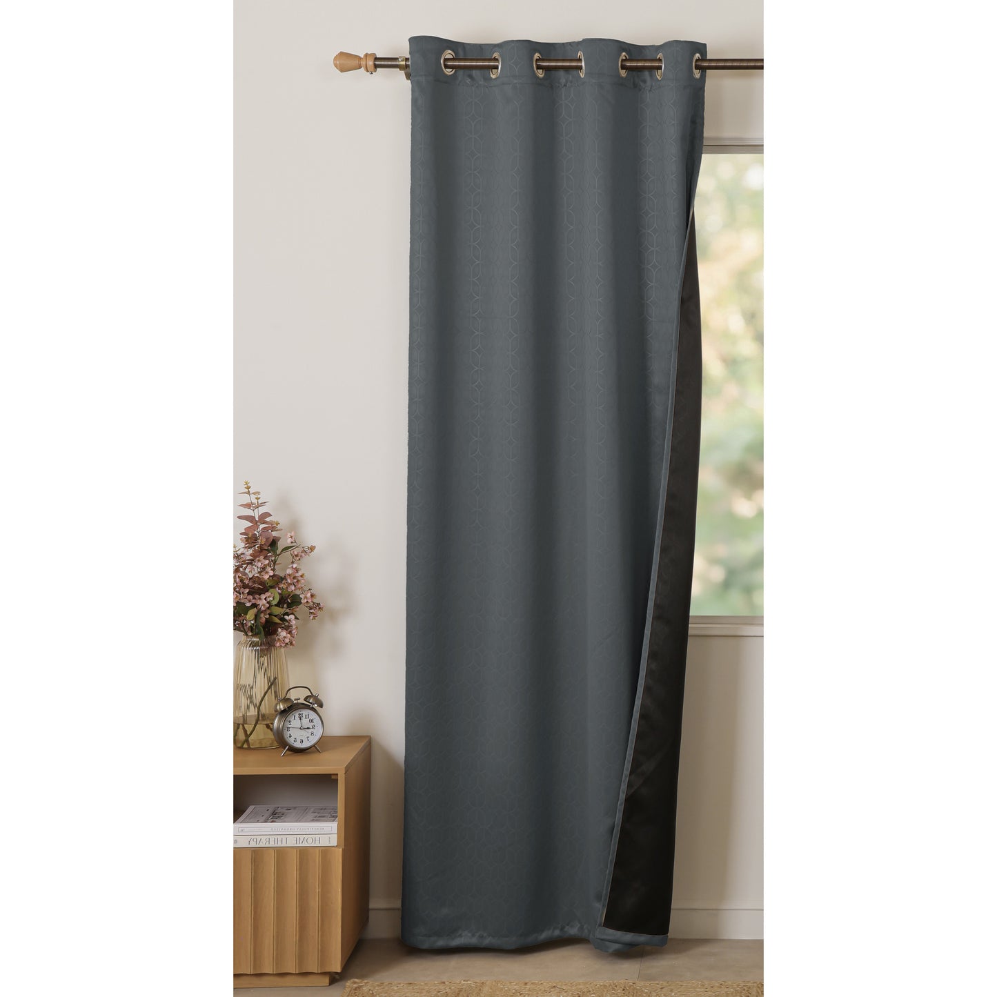 Grey Solid Eyelet Curtain