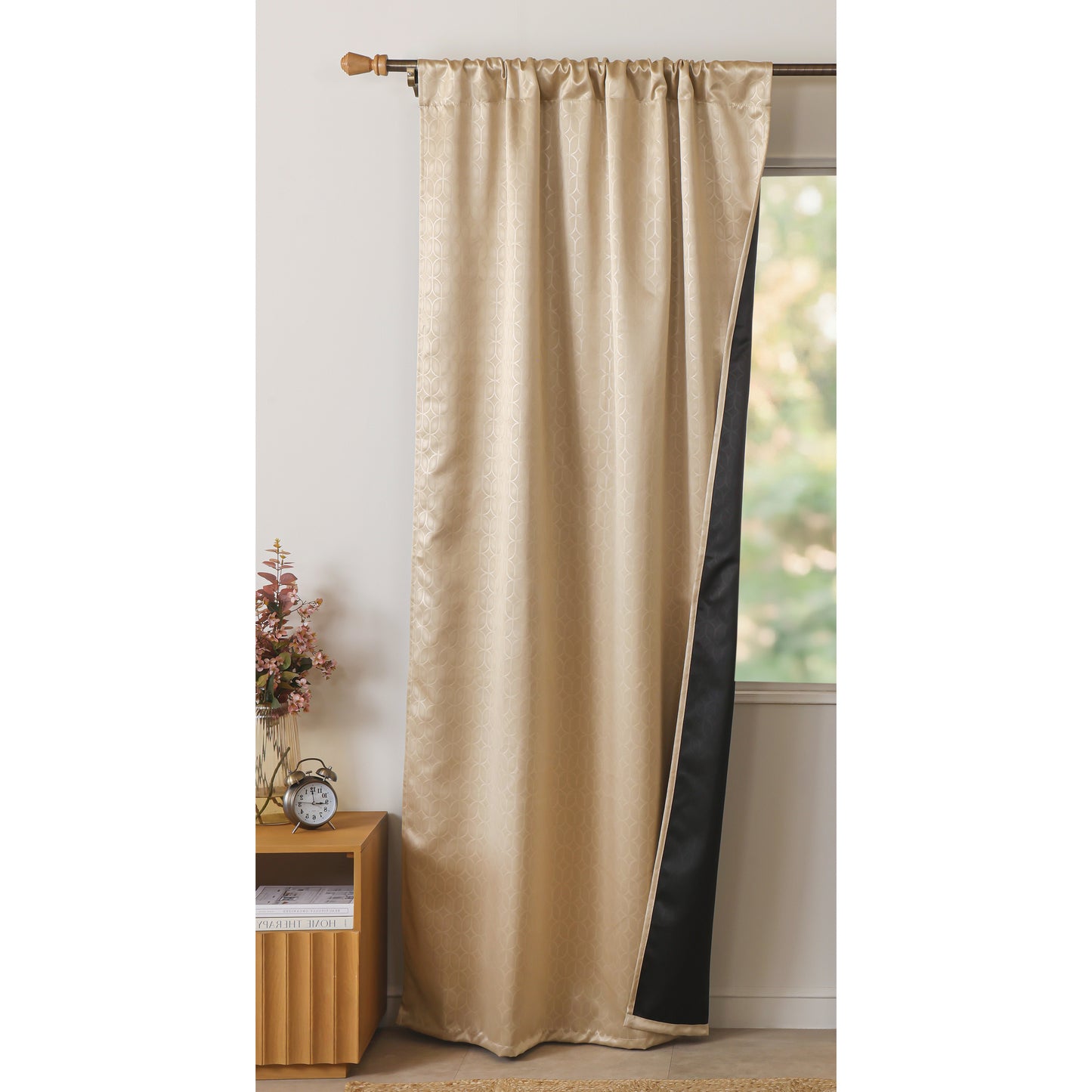 Beige Rod Pocket Solid Curtain