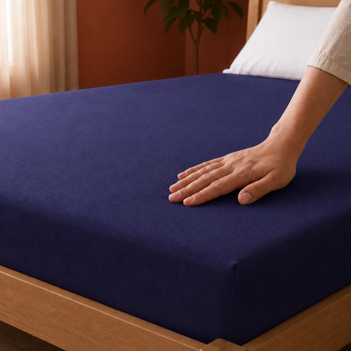 Fort - Terry Solid Mattress Protector (Navy Blue)