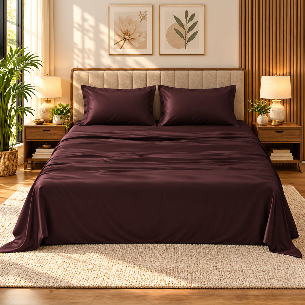 Premium Poly Satin Bedsheet – Soft, Smooth & Silky, Burgundy
