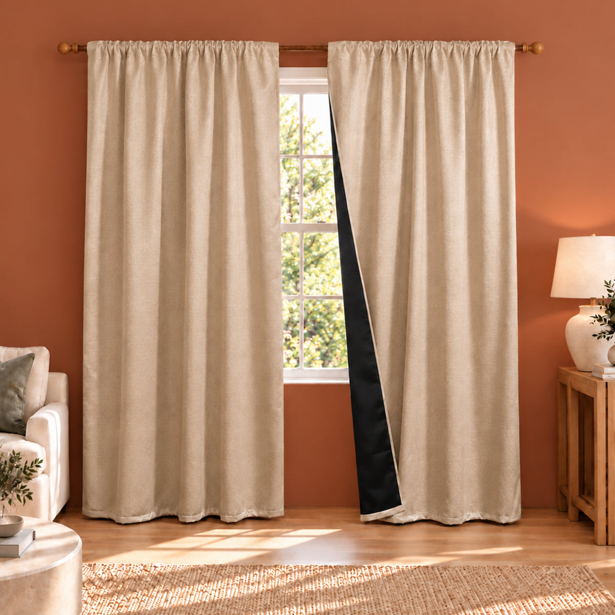 Opaline Beige Embossed Blackout Curtain (Rodpocket)