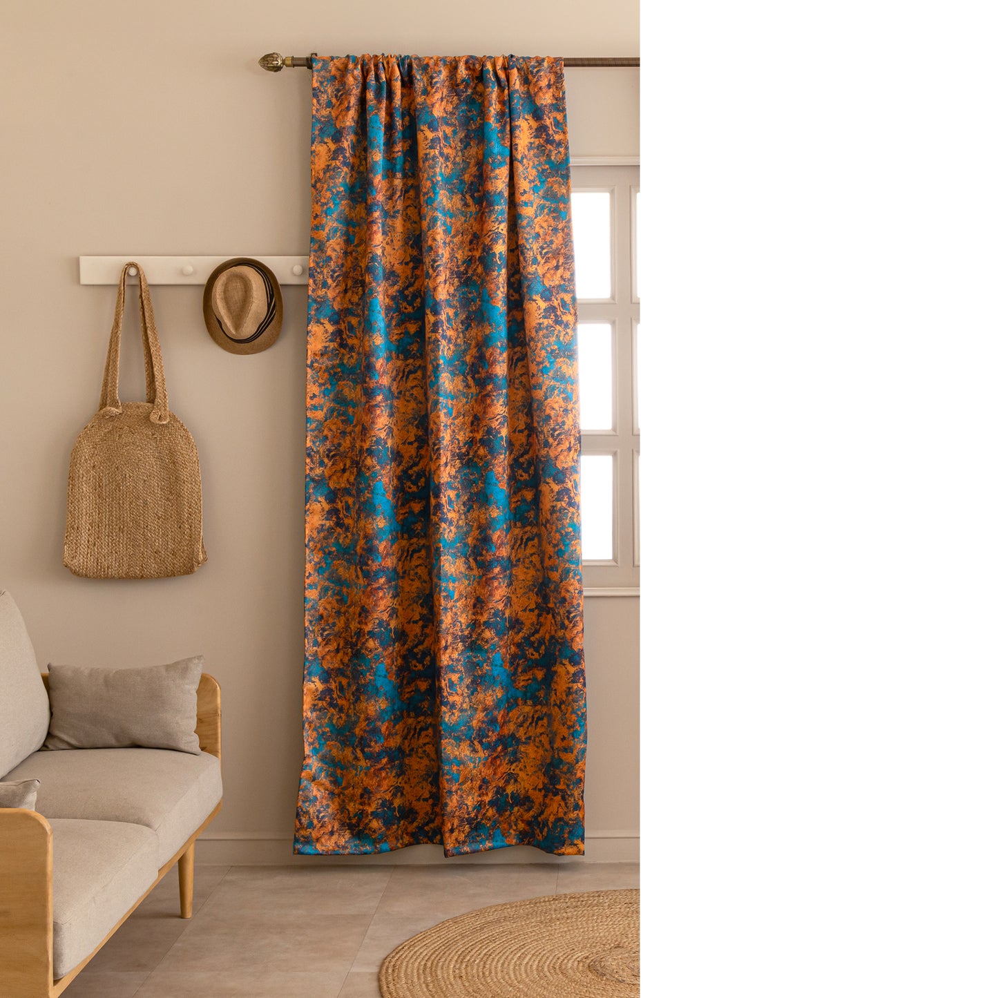 Imprimer Abstract - Rod Pocket DP Blackout Curtain (Turquoise & Mustard)