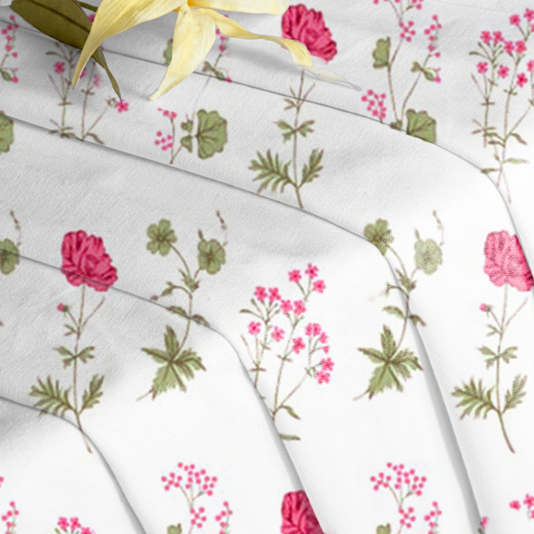 Pink Floral Printed Rod Pocket Duck Curtain