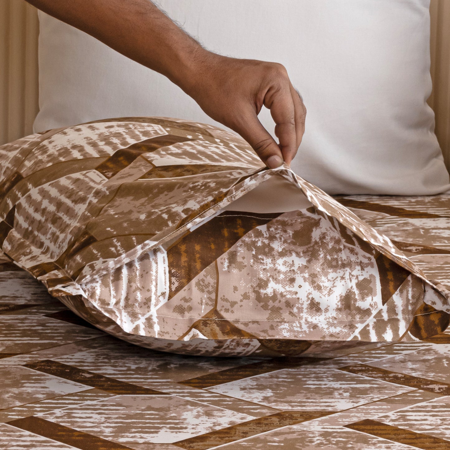 Imprimer Skyline ZigZag - Printed Pillow Cover (Camel) (Bedsheet Excluded)