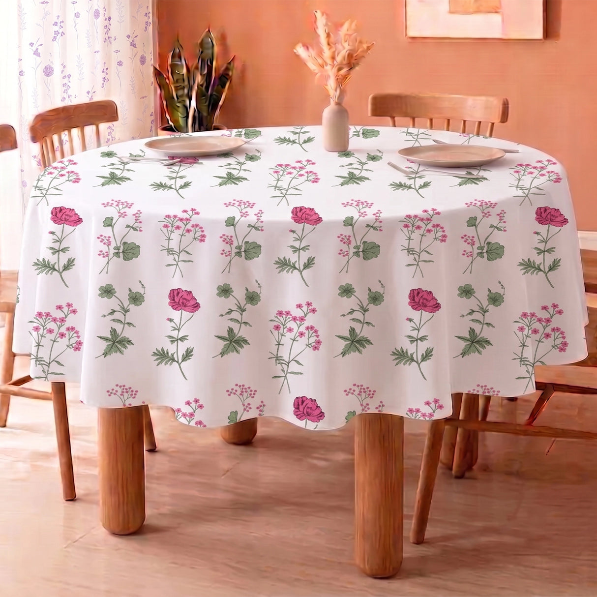 Cotton Floral Dining Table Cover ( Multicolor)