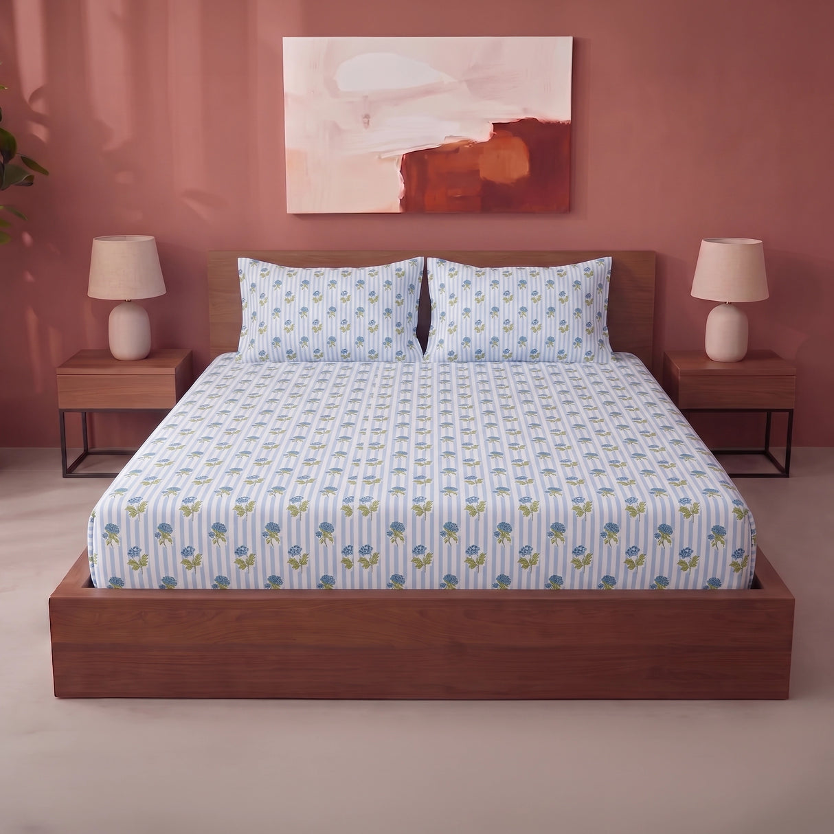 Soft Serenade - Floral Fitted Sheet (Blue)