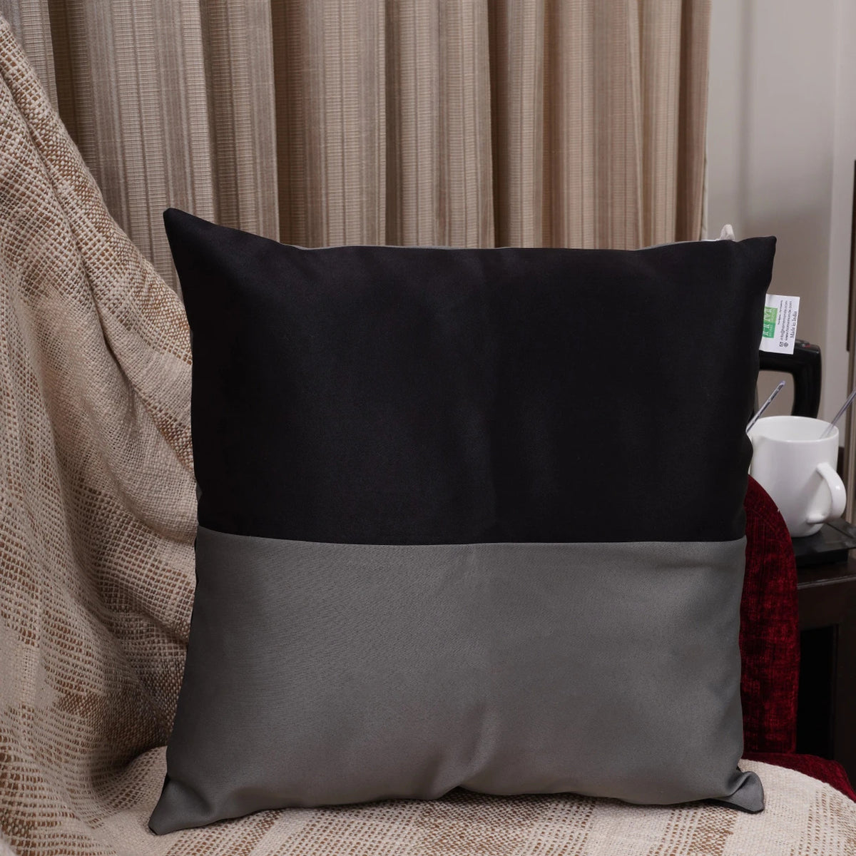 Double Color Pattern Cushion Cover (Black & Grey)