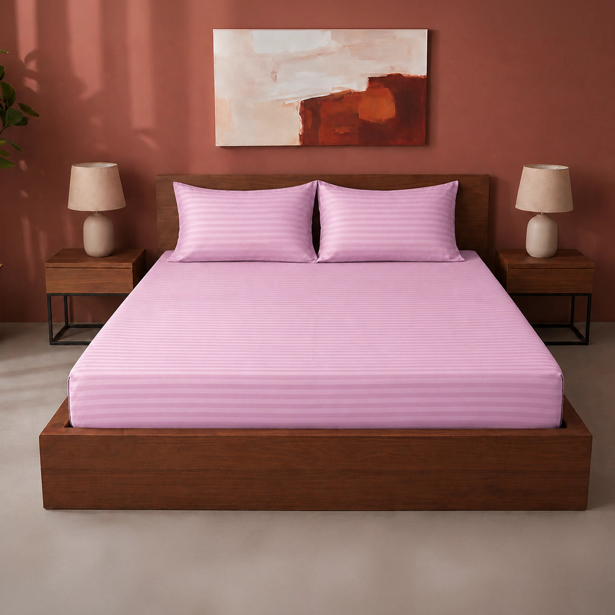 Breton Drift - Satin Stripes Fitted Bedsheet (Baby Pink)