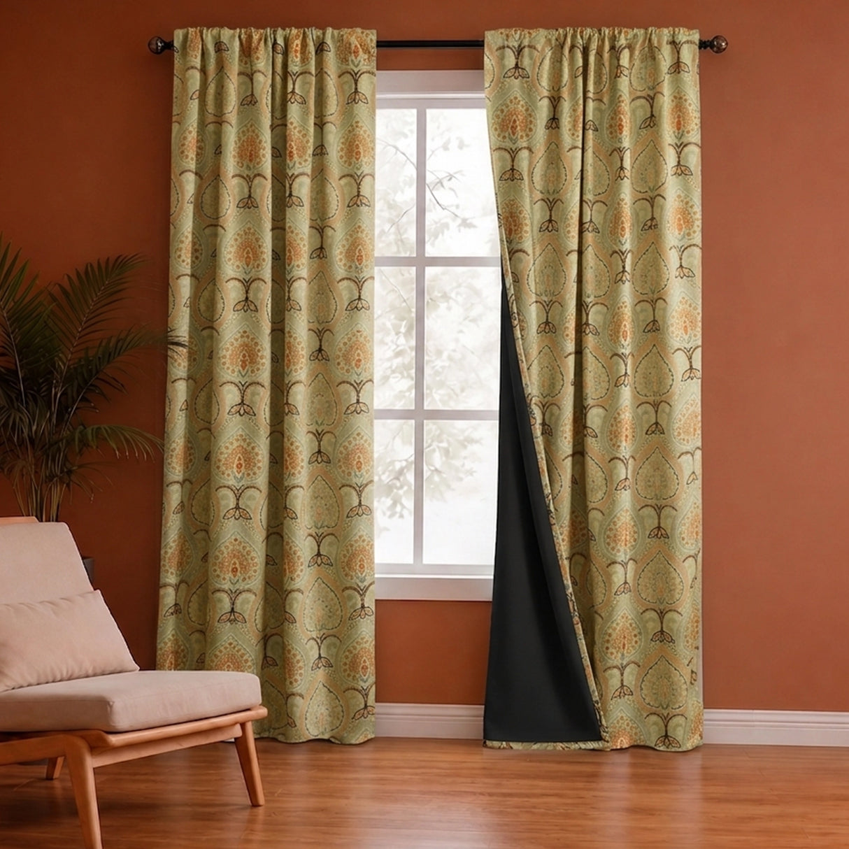 Imprimer Floral - Rod Pocket DP Blackout Curtain (Green & Pink)