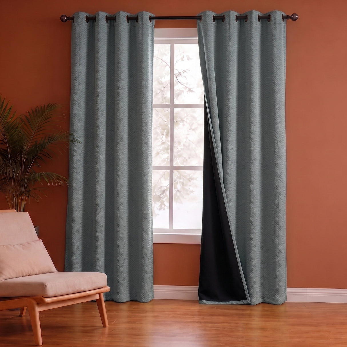 Fort Essential Embossed - Eyelet Black Backing Blackout Curtain (Grey)