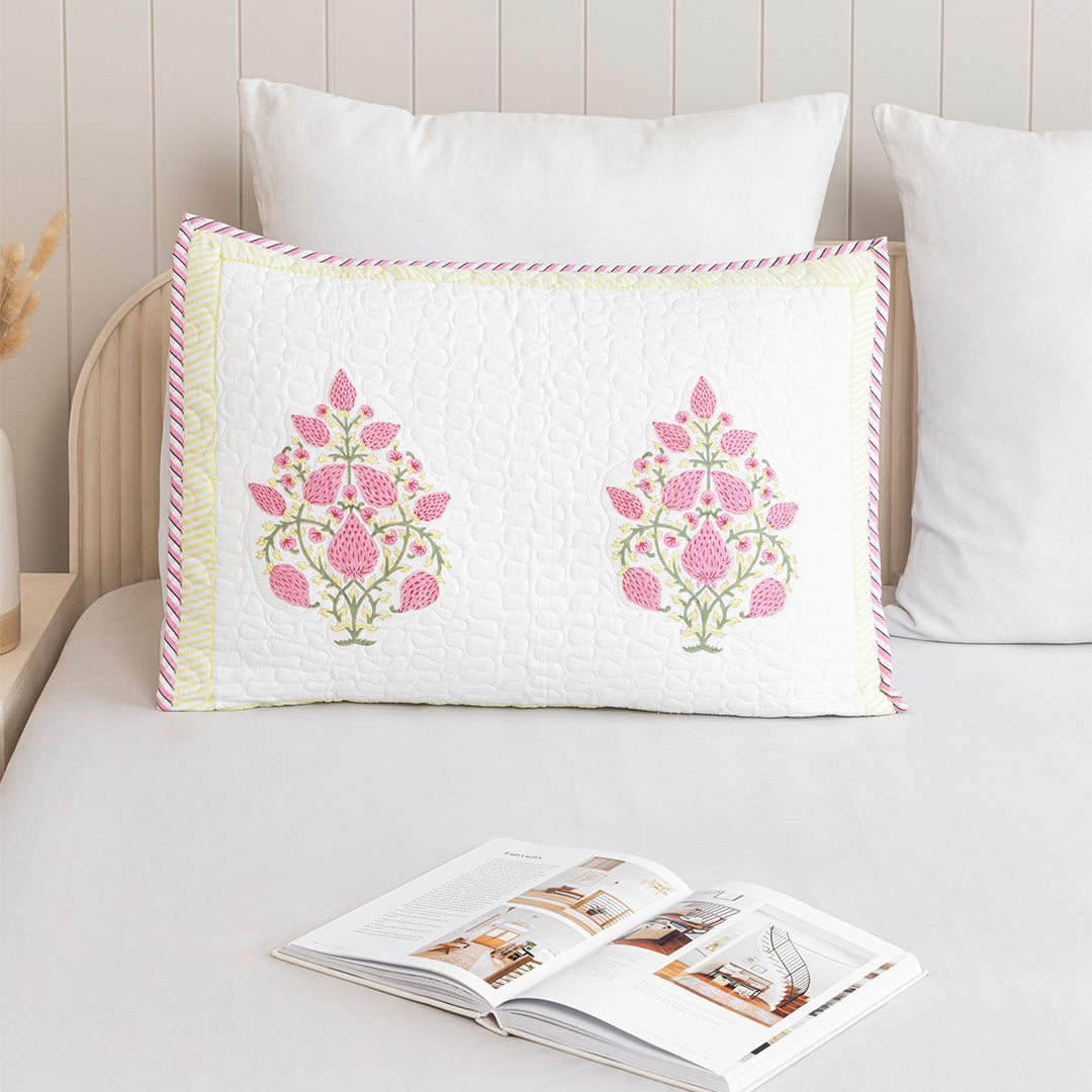 Pink Buta Quilted Pillow Covers