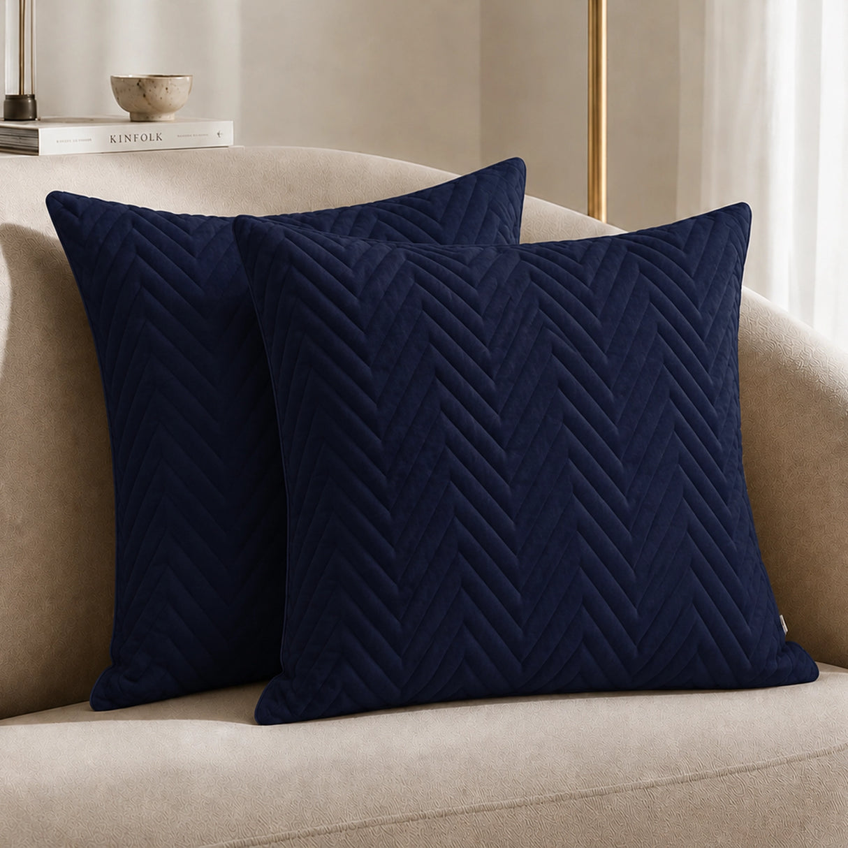 Fort Sawtooth - Quilted Velvet Cushion Cover (Navy Blue)