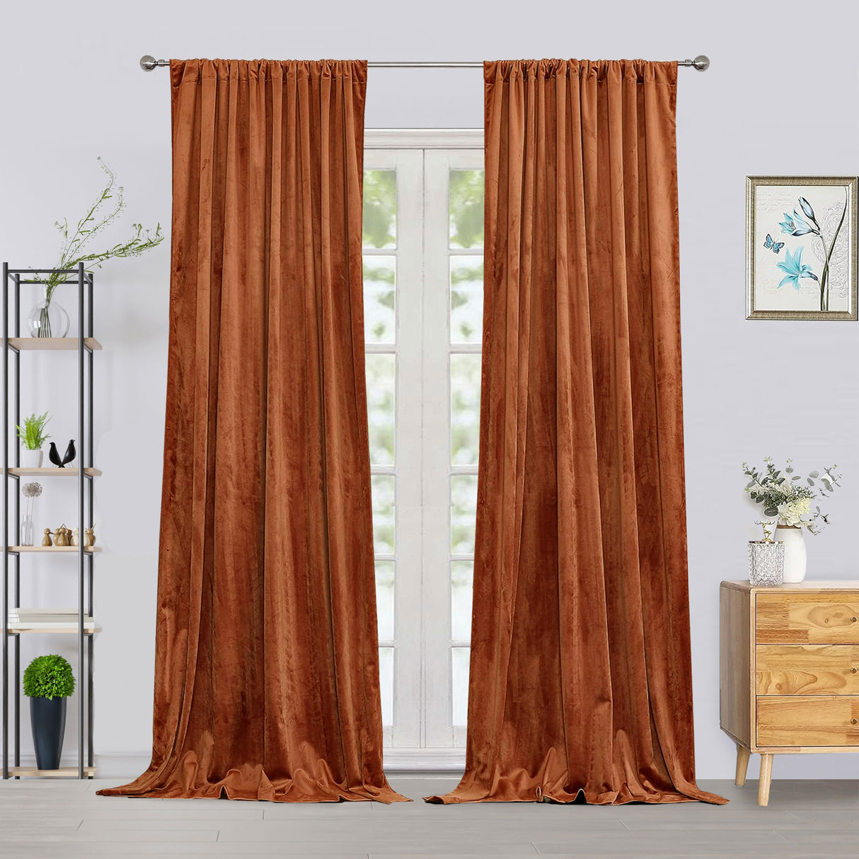 Fort Royal - Rod Pocket Velvet Curtain (Orange)