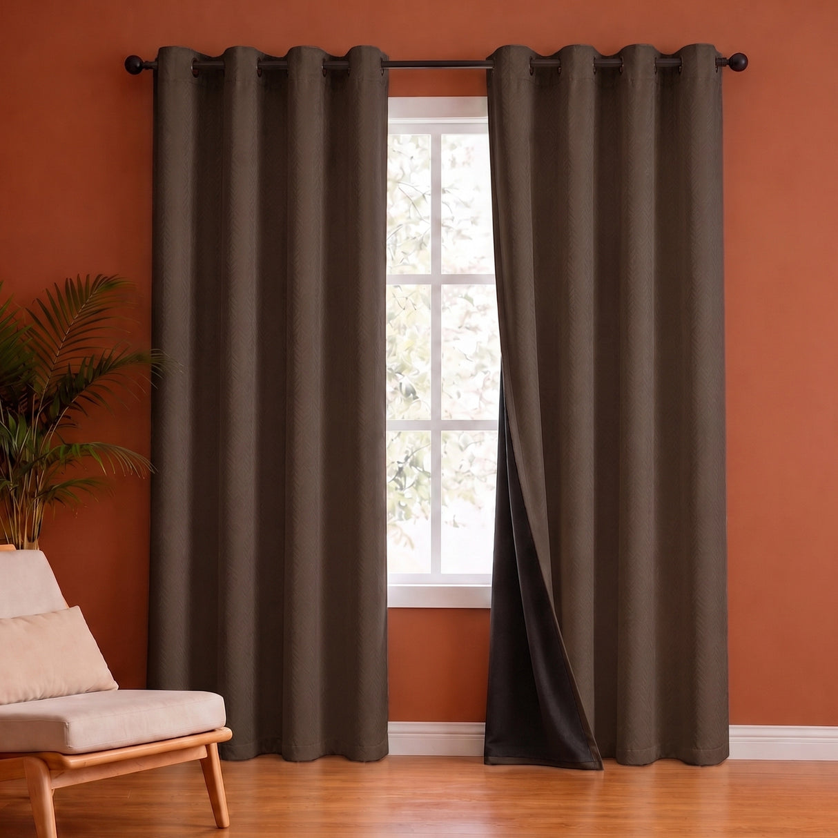 Fort Essential Embossed - Eyelet Black Backing Blackout Curtain (Brown)