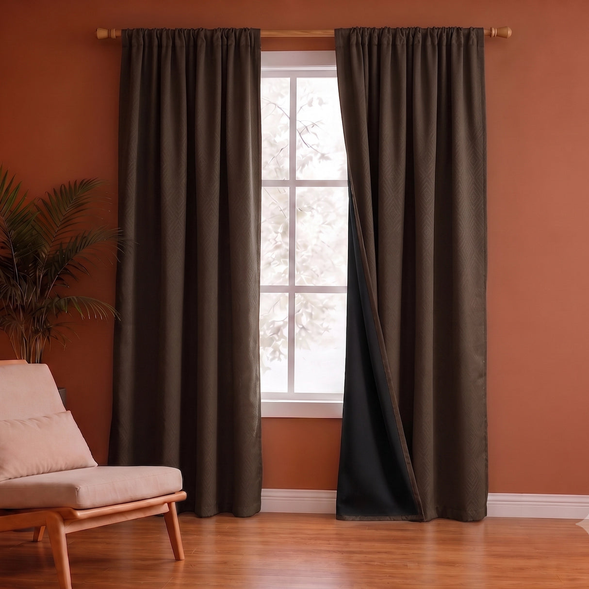 Fort Essential Embossed - Rod Pocket Black Backing Blackout Curtain (Brown)