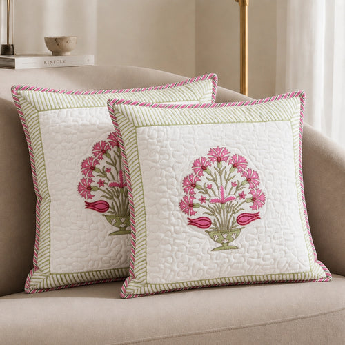 Ombre Rosey - Hand Block Print Quilted Cushion Cover (Pink)