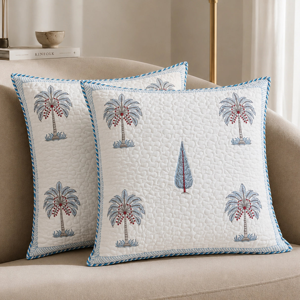 Ombre Lupine - Hand Block Print Quilted Cushion Cover (Blue)