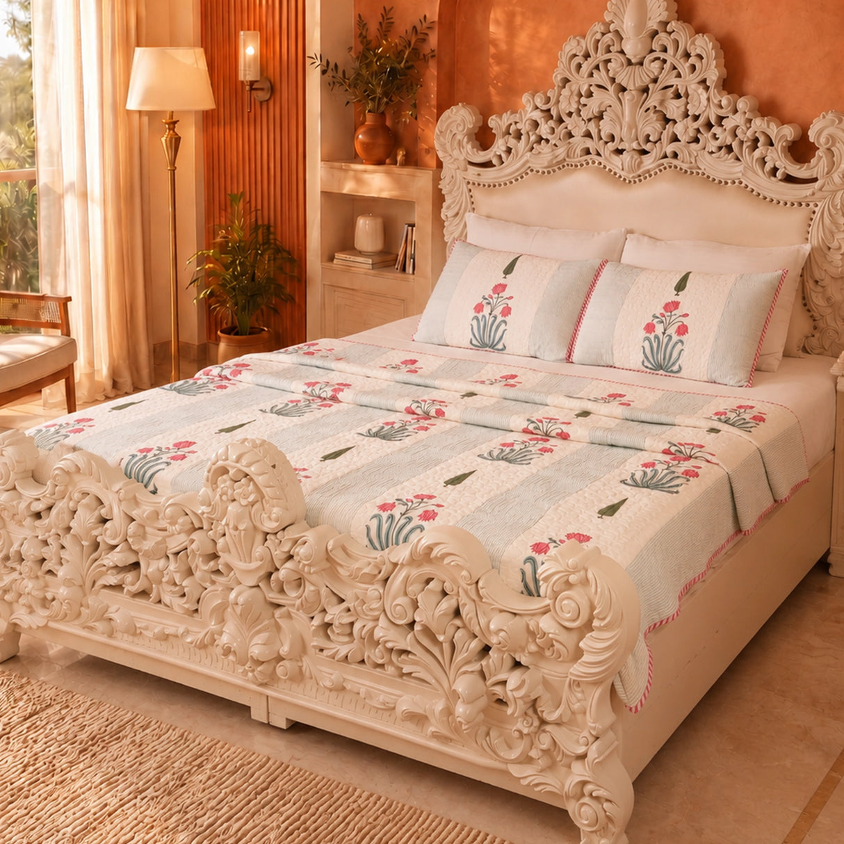 Floral Empress - Handblock Bedcover
