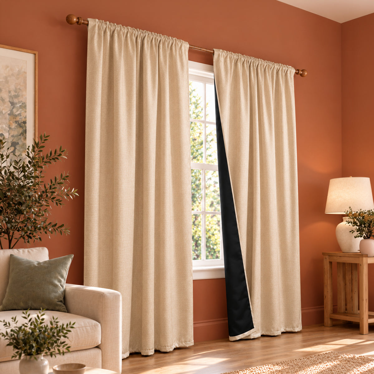 Opaline Beige Embossed Blackout Curtain (Rodpocket)