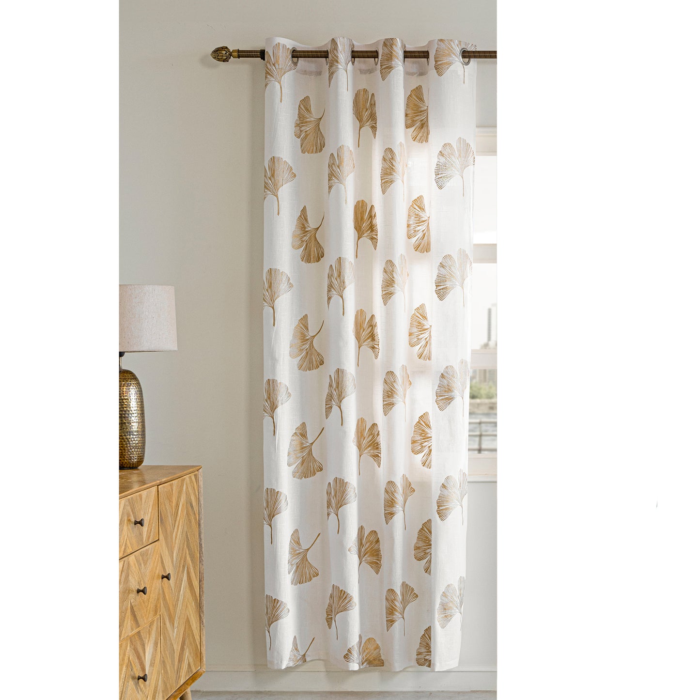 Imprimer Angular Bloom - Eyelet Gold Tree Printed Sheer Curtain